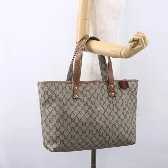 Gucci Handbags - GUCCI GG Supreme Web Sherry Line Tote Bag PVC Beige Red 211134 Auth 153074